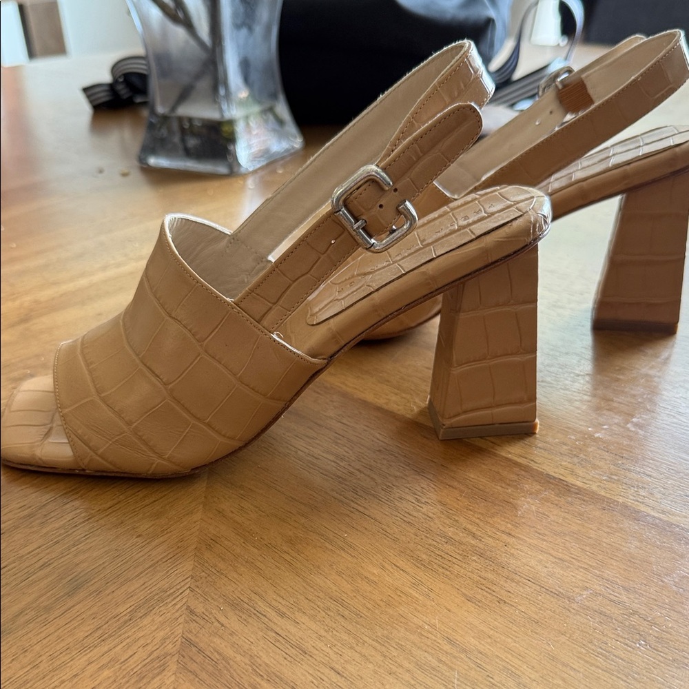 Freda Salvador Tan Croc-Embossed Slingback Heels